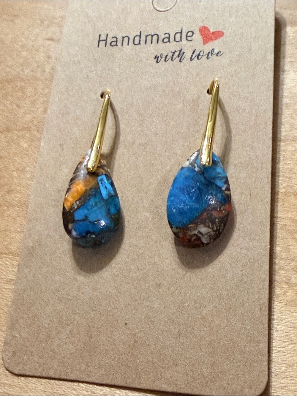 Beautiful Aqua/Orange Spiny Oyster on 18K Gold Plated Earrings